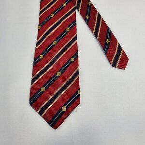 Daks London Red Striped Silk Mens Tie With Diagonal Patterns & "DO" Logo Necktie